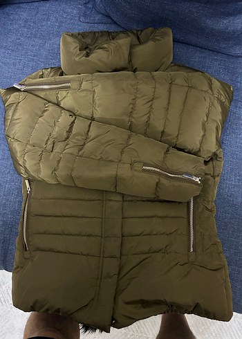 Mango M Beden Kaz Tüyü Yeşil Mont - Görsel 9
