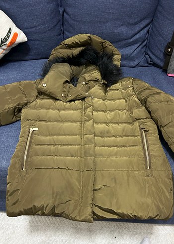 Mango M Beden Kaz Tüyü Yeşil Mont - Görsel 4