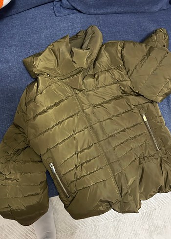 Mango M Beden Kaz Tüyü Yeşil Mont - Görsel 12