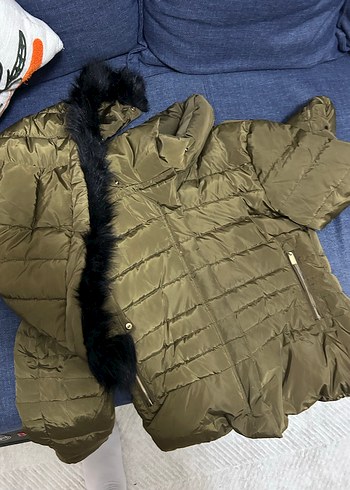 Mango M Beden Kaz Tüyü Yeşil Mont - Görsel 8