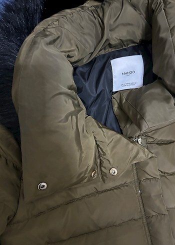Mango M Beden Kaz Tüyü Yeşil Mont - Görsel 6