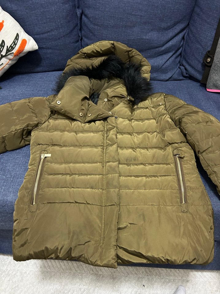 Mango M Beden Kaz Tüyü Yeşil Mont - Görsel 4