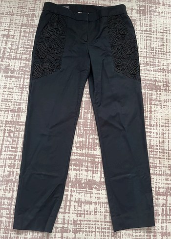 İş için Nakış ve Dantel Detaylı Siyah Kadın Kumaş Pantolon