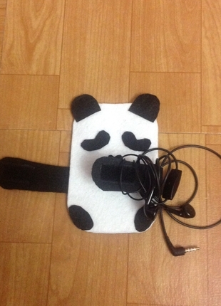 universal Beden siyah Renk Sevimli Panda kulaklık saracağı Telefon kılıfı kartlık