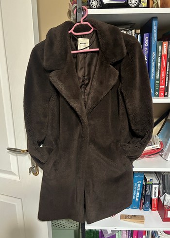 Kahverengi Kürklü Midi Koton Kaban - Görsel 6