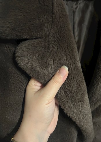 Kahverengi Kürklü Midi Koton Kaban - Görsel 7