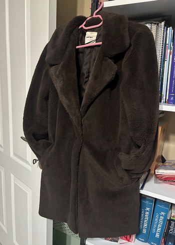 Kahverengi Kürklü Midi Koton Kaban - Görsel 9