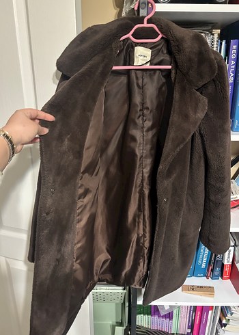 Kahverengi Kürklü Midi Koton Kaban - Görsel 3