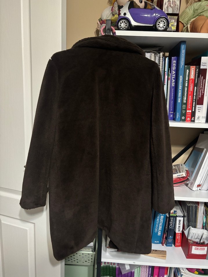 Kahverengi Kürklü Midi Koton Kaban - Görsel 5