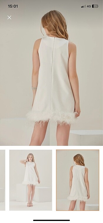 Beyaz tüylü elbise - Görsel 2
