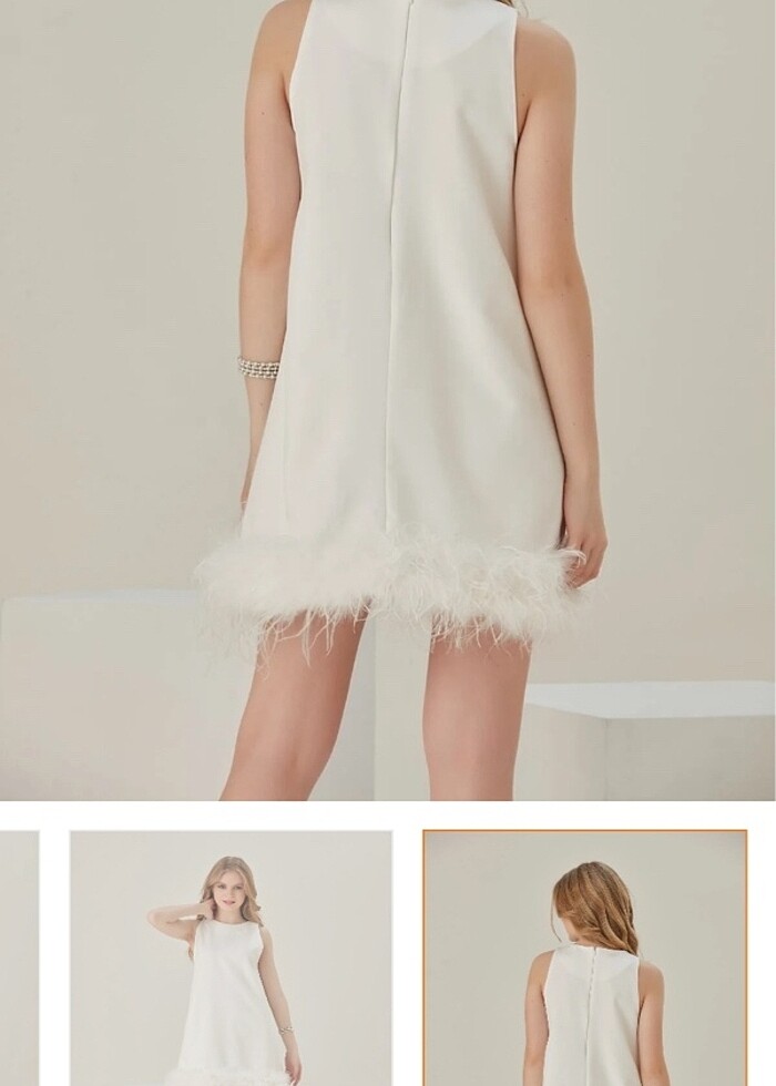 Beyaz tüylü elbise - Görsel 2