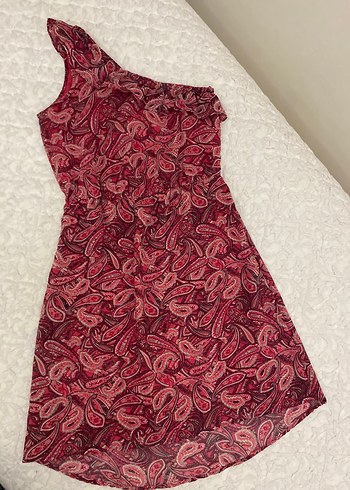 Bordo Desenli Bohem Straplez Tek Omuz Elbise
