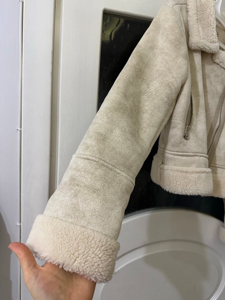 Kürklü Bej kadın kaban - Görsel 3