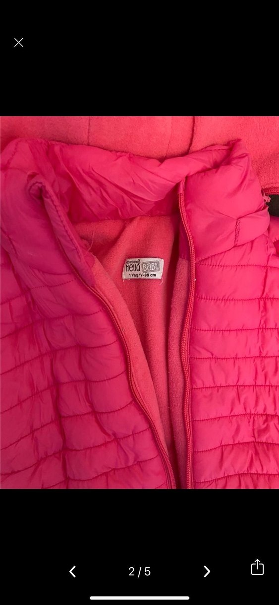 Kız Çocuk Kapüşonlu Pembe Fermuarlı Mont - Görsel 2