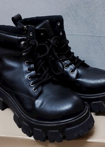 Diğer Siyah Deri Platform Topuklu Goth Bot