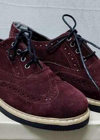 Bambi Marka Bordo Süet Kadın Dolgu Topuklu Klasik Ayakkabı
