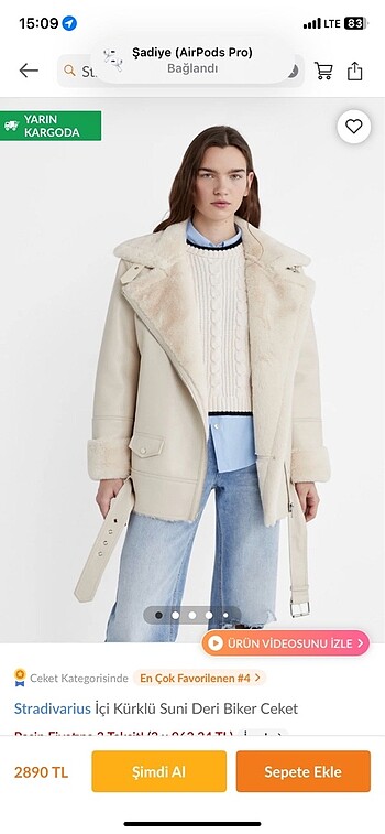 Stradivarius Bej Biker Ceket