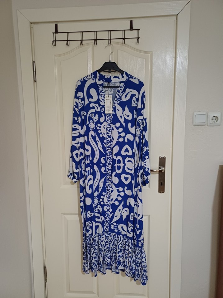 Uzun Kol Bohem Renkli Kadın Elbise - Görsel 3