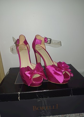 Fiyonklu Pembe Kadın Topuklu Abiye Ayakkabı - Görsel 3