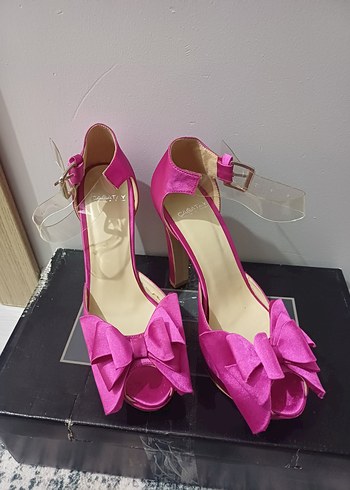 Fiyonklu Pembe Kadın Topuklu Abiye Ayakkabı - Görsel 2