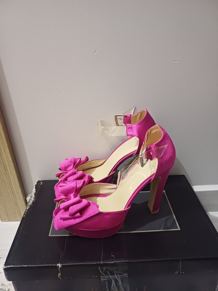 Fiyonklu Pembe Kadın Topuklu Abiye Ayakkabı - Görsel 5