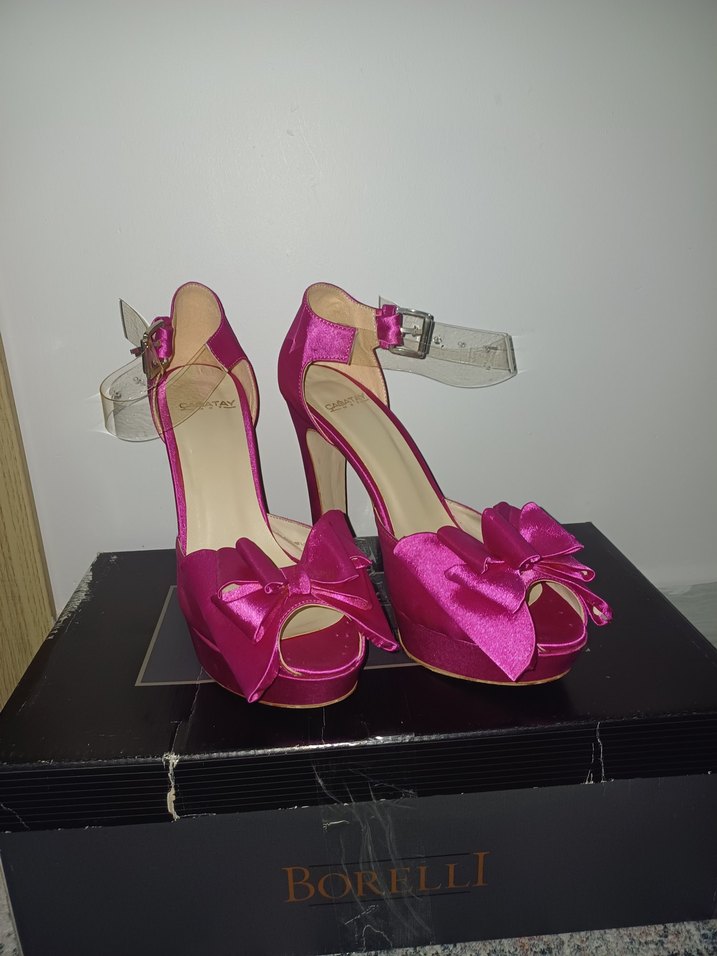 Fiyonklu Pembe Kadın Topuklu Abiye Ayakkabı - Görsel 3