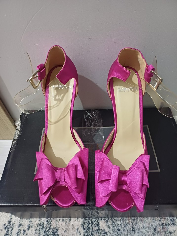 Fiyonklu Pembe Kadın Topuklu Abiye Ayakkabı - Görsel 4