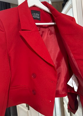 Kırmızı Kadın Düğmeli Midi Ceket - Görsel 2