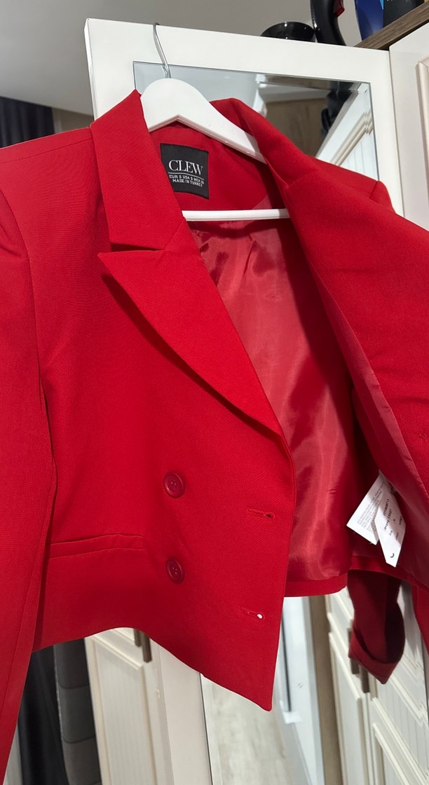 Kırmızı Kadın Düğmeli Midi Ceket - Görsel 2