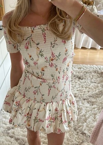 H&M Nakışlı Beyaz Mini Elbise - Görsel 2