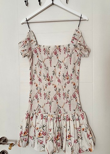 H&M Nakışlı Beyaz Mini Elbise - Görsel 7