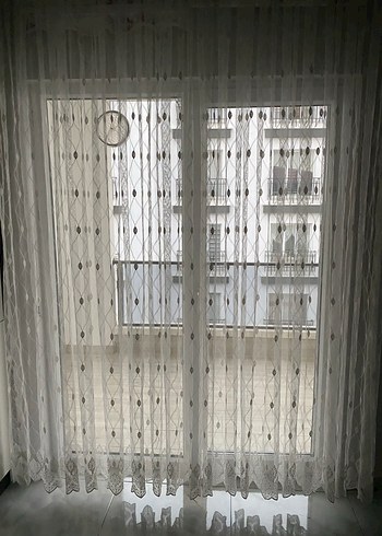 Beyaz Nakışlı tül ve 2 adet fon perde - Görsel 17