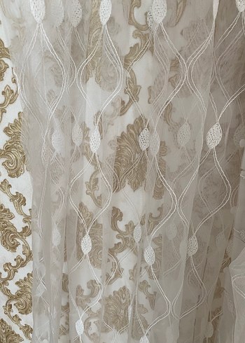Beyaz Nakışlı tül ve 2 adet fon perde - Görsel 16