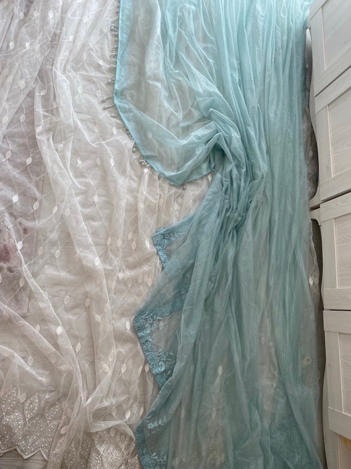 Beyaz Nakışlı tül ve 2 adet fon perde - Görsel 2