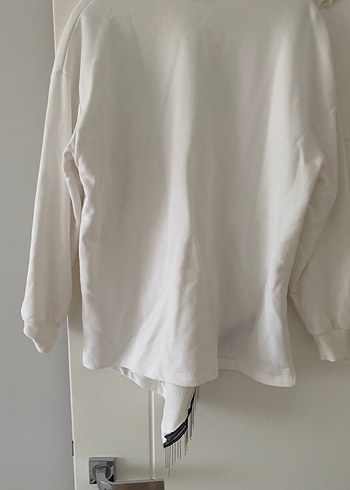 36 Beden beyaz Renk Zincir Detaylı Beyaz Salaş Sweatshirt