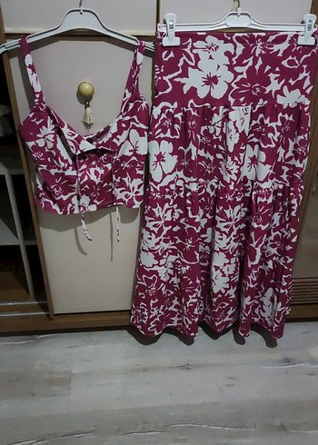 Bordo Çiçekli Bohem Mini Elbise Takımı
