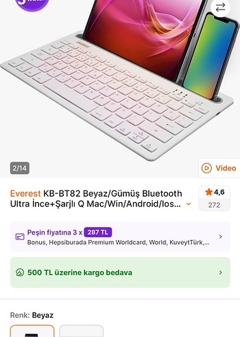 Everest Beyaz Kablosuz Klavye - Görsel 5