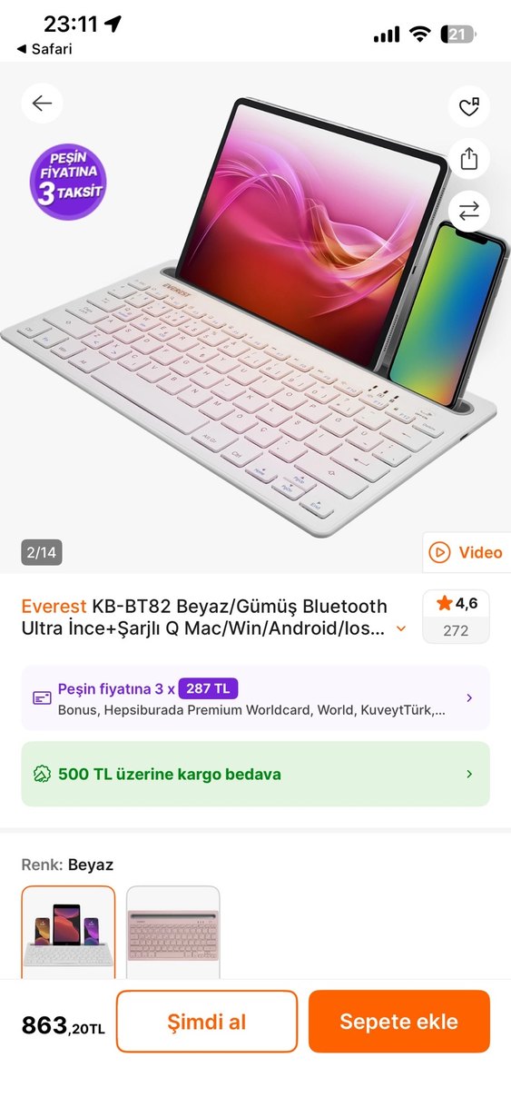 Everest Beyaz Kablosuz Klavye - Görsel 5