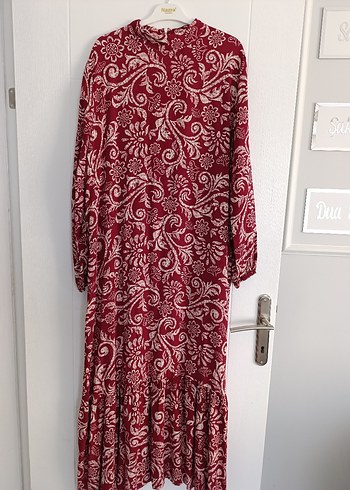 Bordo Uzun Kollu Vintage Kadın Elbise - Görsel 6