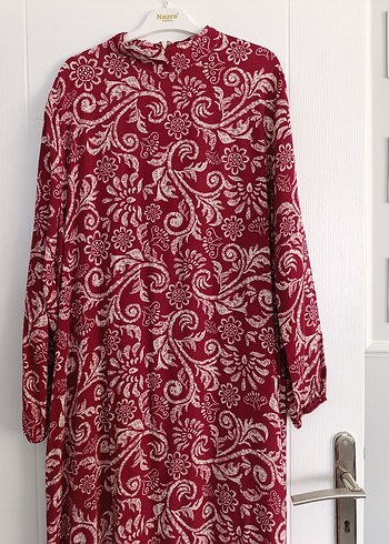 Bordo Uzun Kollu Vintage Kadın Elbise - Görsel 3