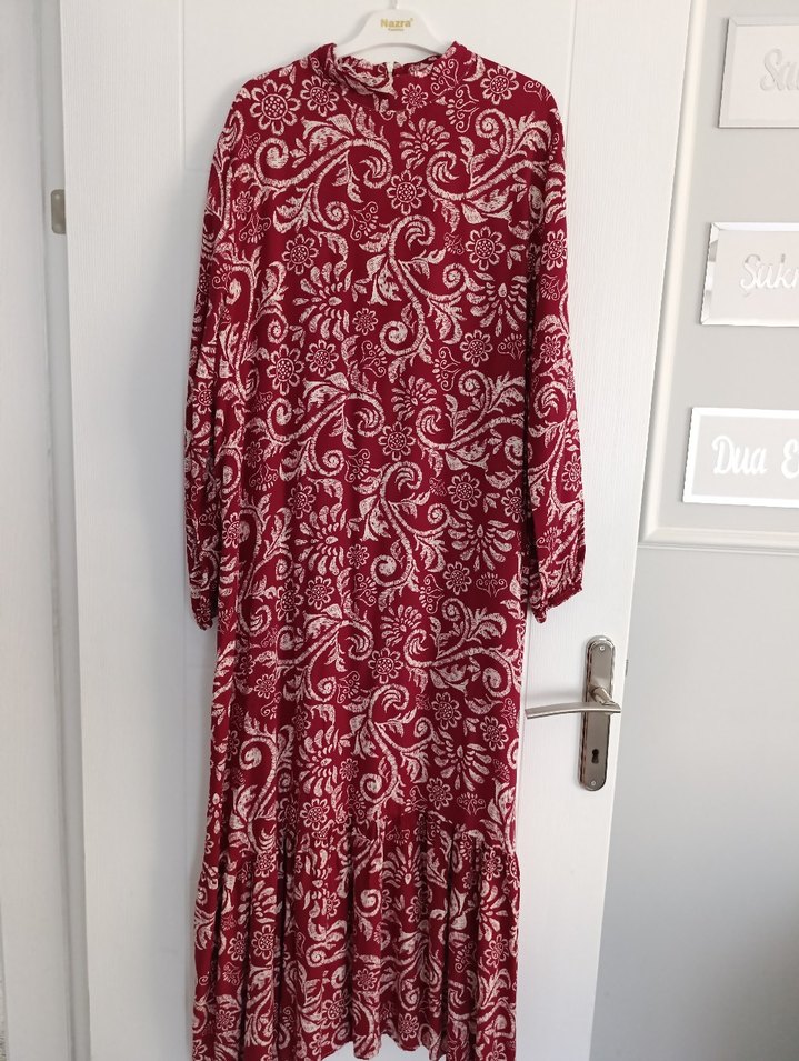 Bordo Uzun Kollu Vintage Kadın Elbise - Görsel 2