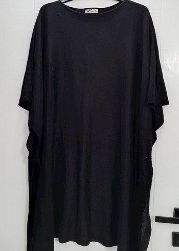 Siyah Keten Salaş Midi panço tarzında - Görsel 3