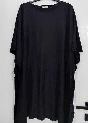 Siyah Keten Salaş Midi panço tarzında - Görsel 2