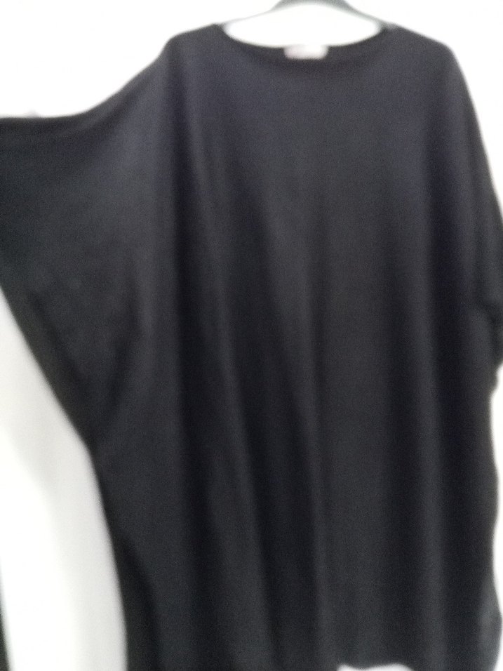 Siyah Keten Salaş Midi panço tarzında - Görsel 4