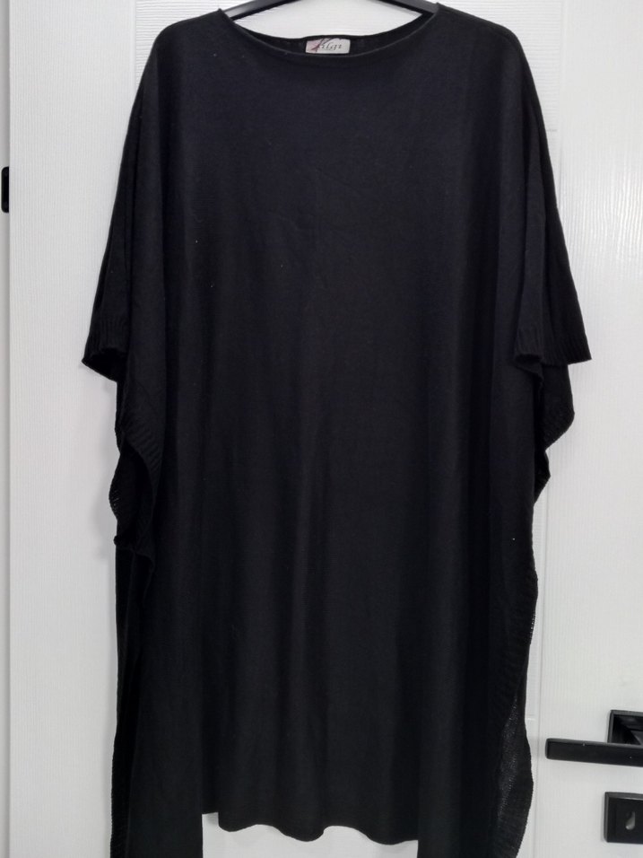 Siyah Keten Salaş Midi panço tarzında - Görsel 2