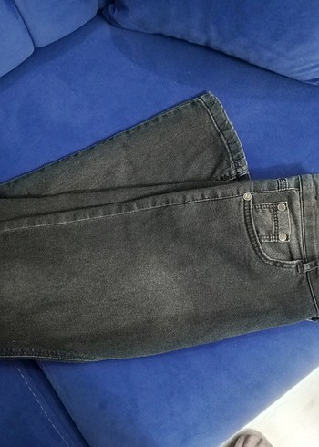 Gri Kadın Denim Pantolon, Orta Boy, Kemerli - Görsel 3