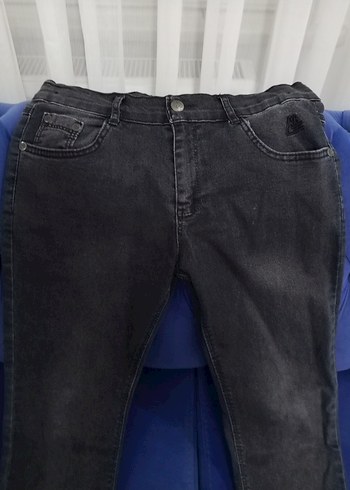 Gri Kadın Denim Pantolon, Orta Boy, Kemerli - Görsel 2