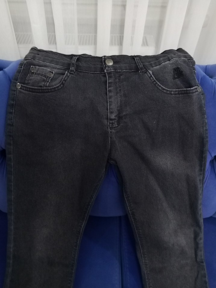 Gri Kadın Denim Pantolon, Orta Boy, Kemerli - Görsel 2