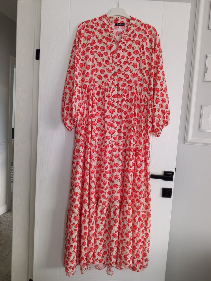 Uzun Kol, Düğmeli, Pamuklu Kadın Elbise standart beden - Görsel 2