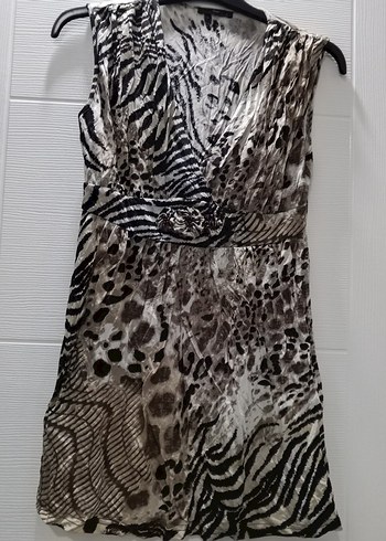 Bohem Tarz Midi Zebra Desenli Kolsuz Elbise - Görsel 2